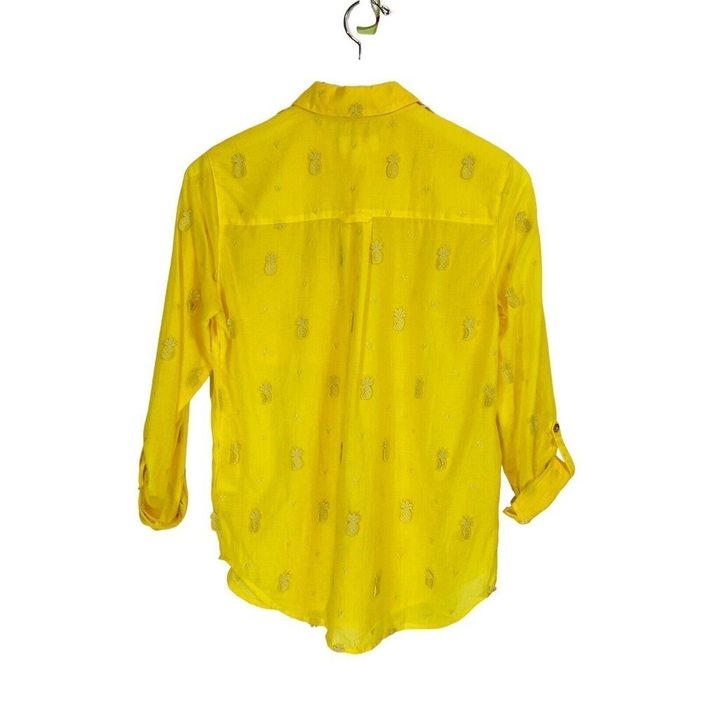 Maeve By Anthropologie Blouse Women 4 Yellow Pineapple Embroidered Cotton Voile - Picture 2 of 10